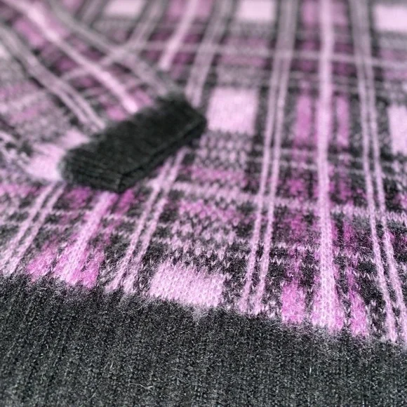 NWT NINE WEST PURPLE BLACK PLAID FUZZY MOCK NECK SWEATER SZ M - Picture 3 of 8